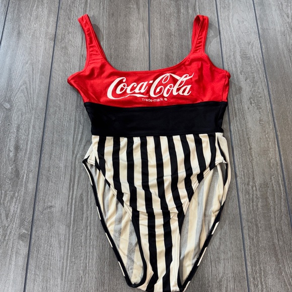 Vintage 1996 Coca-Cola Red and Black Striped One-Piece Swimsuit - Picture 12 of 13